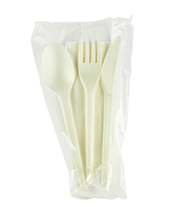 [007001-30] Knife, Fork, Spoon & Napkin Cutlery Kit, Off-White, 100% Compostable (including wrapper), 250 kits/cs