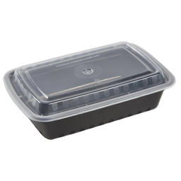 [004182-08] 32 oz Mirowaveable Black Food Containers with Clear Lid, Rectangular; 8.75"x6"x1.8", Freezer & Dishwasher Safe, 150 sets/cs