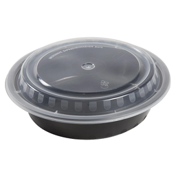[004183-08] 24 oz, 7" Round Microwaveable Container, Black Base with Clear Lid Combo Pack, Freezer & Dishwasher Safe, 150 Sets/Cs