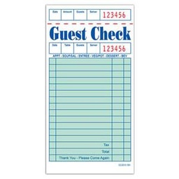 [009008-08] Guest check, 1-ply, 16 lines, Color: green, Size: 3.5" x 6.75", Paper Stock, 100 pages/book; 50 books/cs