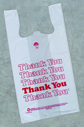 [008002-03] Plastic Bag with Handles, T-Shirt, Size: 12x7x22, Color: White with red Thank You print, 850/cs