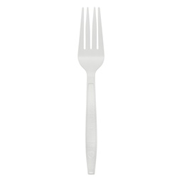 [007023-30] Fork, Medium weight, Size: 6.5", Material: PLA, Color: White, Compostable, 1000/cs