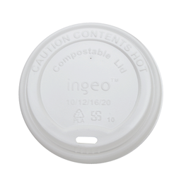 [003036-30] Hot Cup Dome Lid Fits 10 oz to 20 oz cups, Material: PLA, Color: White, Compostable, 1000/cs